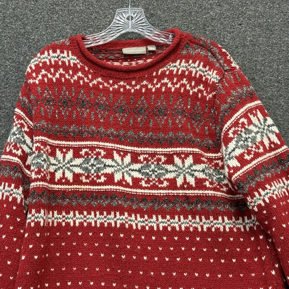 Vintage 90s Croft & Barrow Fair Isle Roll Neck Sweater Size XL Red Snowflake